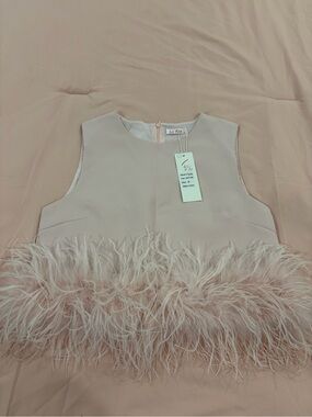 Pink Feather Trim Top